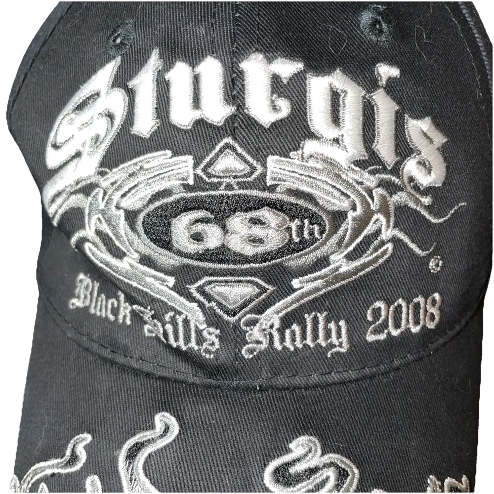 Y2K‎ 2008 68th Sturgis Black Hills Flame Bill Black Motorcycle Hat Cap